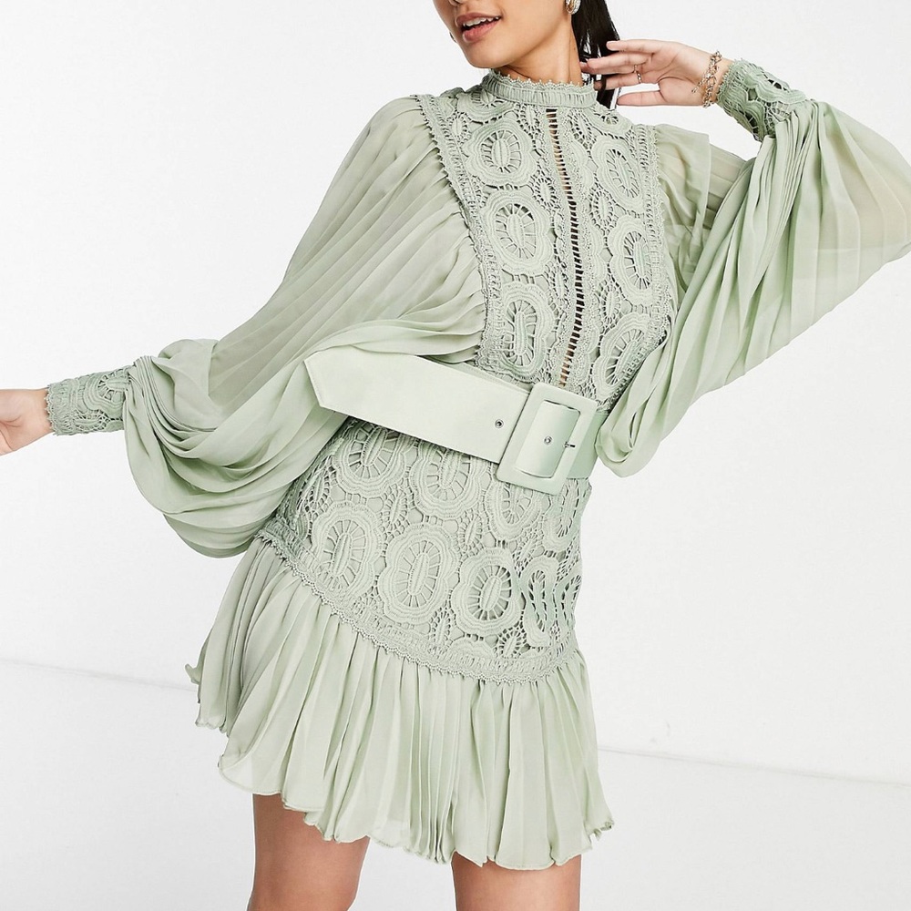 ASOS mint dress with lace and bell sleeves